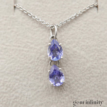 Charger l&#39;image dans la galerie, Pendentif or gris gouttes de tanzanites, chaîne
