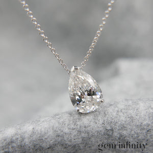 White gold necklace, large pear shape diamond 2.86 ct