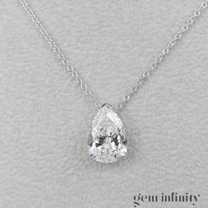 White gold necklace, large pear shape diamond 2.86 ct