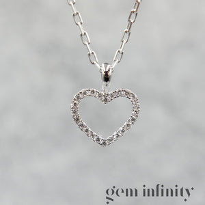 Pendentif coeur ajouré or gris et diamants sur chaîne