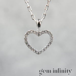 Pendentif coeur ajouré or gris et diamants sur chaîne