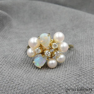 Bague opales, perles et diamants