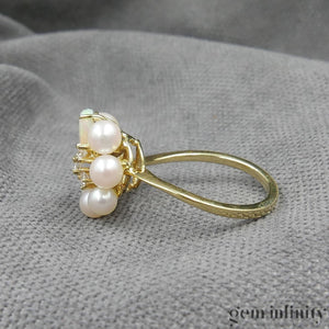 Bague opales, perles et diamants