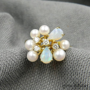 Bague opales, perles et diamants