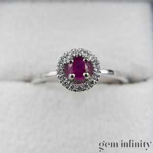 Bague or gris rubis et diamants