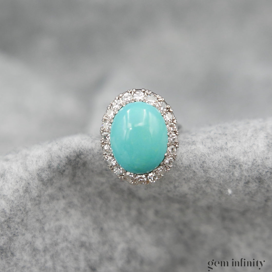 Bague platine, turquoise et diamants