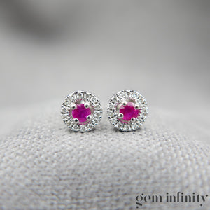 Boucles d'oreilles or gris rubis et diamants