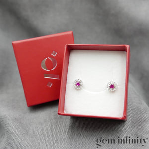 Boucles d'oreilles or gris rubis et diamants