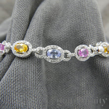 Charger l&#39;image dans la galerie, Bracelet or gris, saphirs de couleurs et diamants
