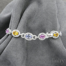 Charger l&#39;image dans la galerie, Bracelet or gris, saphirs de couleurs et diamants
