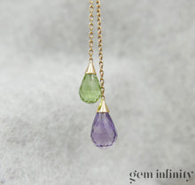 Upload image to gallery, Gold necklace, peridot amethyst briolettes and diamonds
