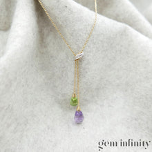 Upload image to gallery, Gold necklace, peridot amethyst briolettes and diamonds
