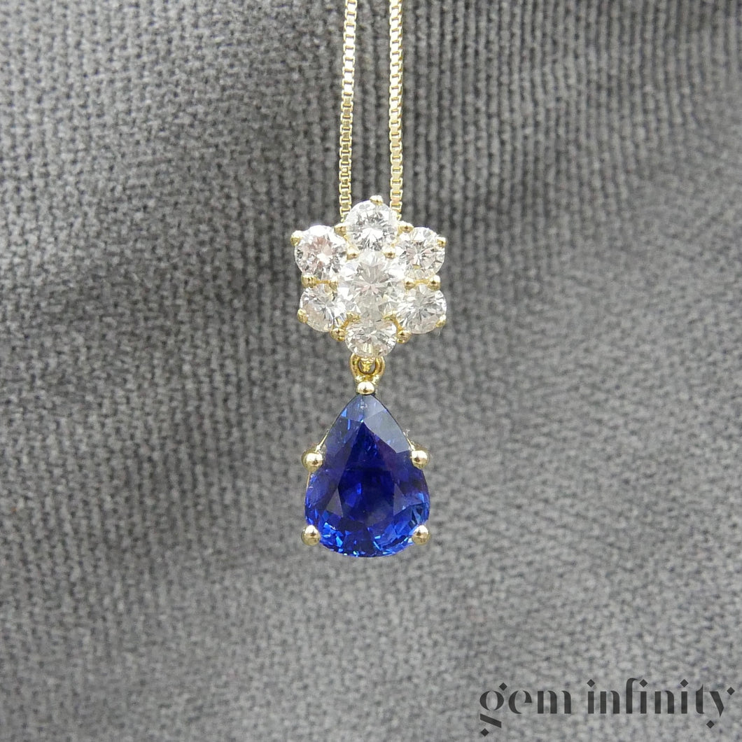 Collier or saphir goutte et diamants