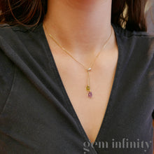 Upload image to gallery, Gold necklace, peridot amethyst briolettes and diamonds
