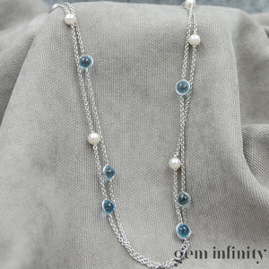 Collier or gris, topazes et perles