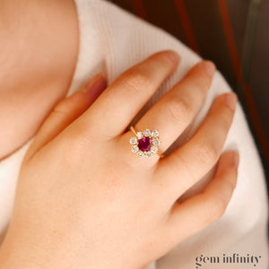 Bague or rubis goutte et diamants