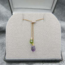 Upload image to gallery, Gold necklace, peridot amethyst briolettes and diamonds
