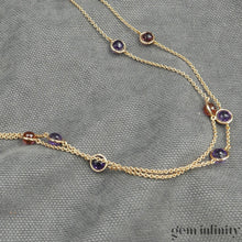 Charger l&#39;image dans la galerie, Collier deux rangs or rose tourmalines et améthystes
