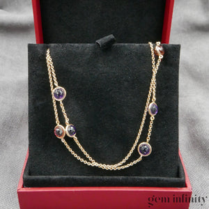 Collier deux rangs or rose tourmalines et améthystes